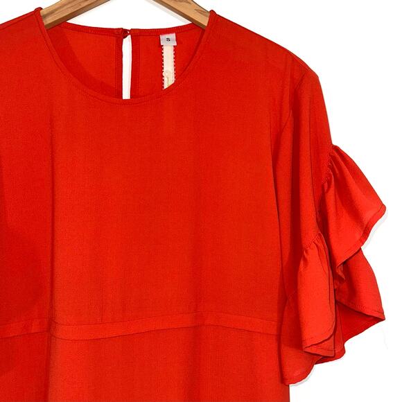 Uncle Frank Red Ruffle Flutter Short Sleeve Mini Dress Size Small - Picture 2 of 11